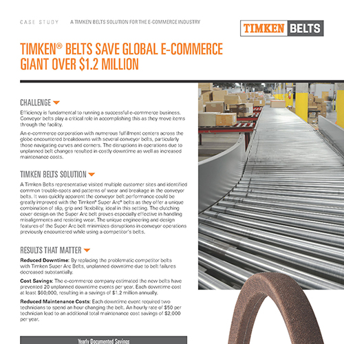 Timken Belts Save Global E-Commerce Giant over $1.2 Million
