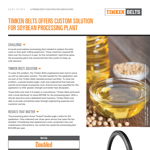 Timken Belts Offers Custom Solution For Soybean Processing Plant